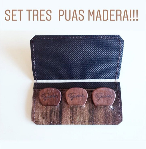 Set 3 Puas De Madera Tijuana Guitarrra Estuche De Eco Cuero