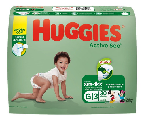 Imagen 2 de 3 de Pañales Para Bebe Huggies Active Sec Talla G 30 Und