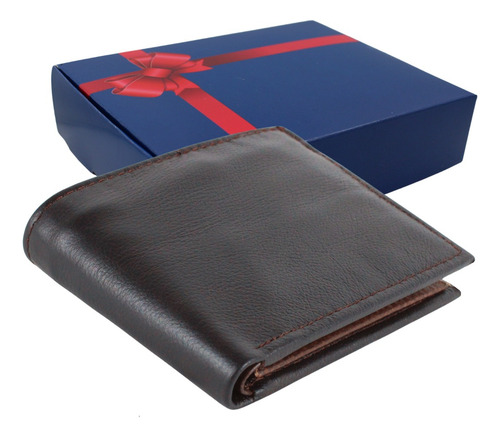 Cartera Hombre Bifold Tarjetero Cierre En Billetes 100% Piel Chocolate