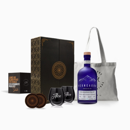 Kit Gin Aconcagua 750ml Vasos Negros Grabados Box Regalo 