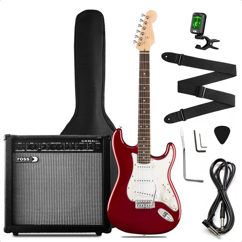 Kit Guitarra Electrica Strato Amplificador 50w Accesorios Color Metallic Red Orientación De La Mano Diestro