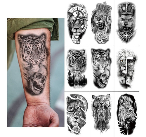 Tatuajes Falsos Temporal Brazo León Tigre Moda Set 9 Diseños | Meses sin  intereses