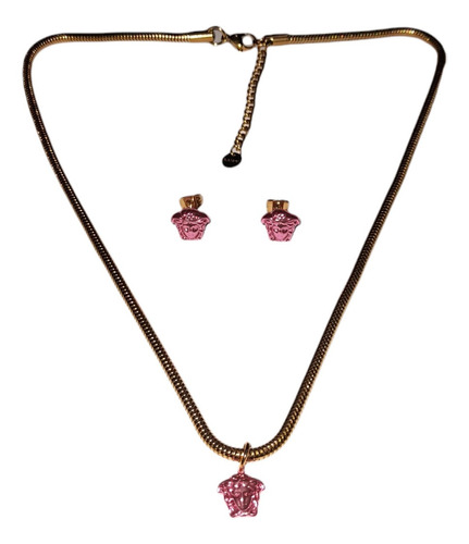 Set Collar Y Aretes Medusa - Vesace Rosa