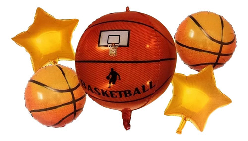 Bouquet Kit De Globos Basquetball Dorado Balon Naranja