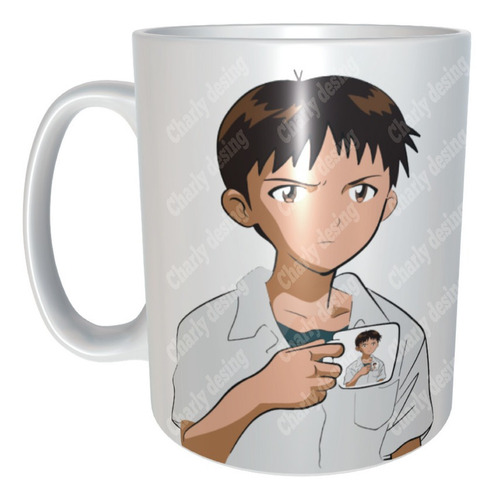 Taza Shinji Sosteniendo Una Taza Meme Anime Evangelion M1