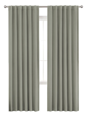 Juego De Cortina Blackout Textil, Bloquea 100% La Luz Gris Claro