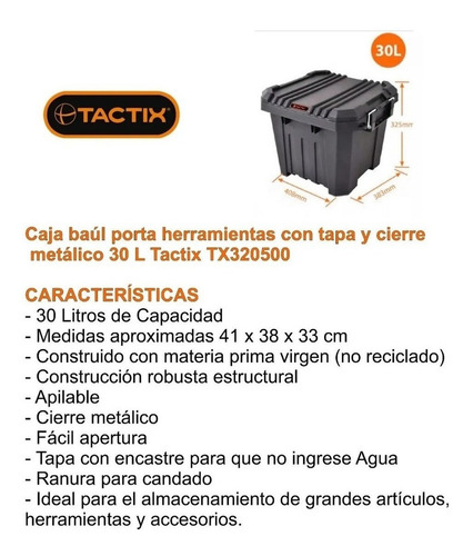 Caja De Herramientas Tactix Baul Con Tapa 30 Lts 41x38x33 Cm