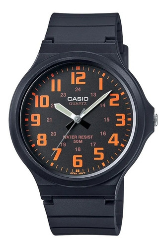 Imagem 1 de 10 de Relogio Casio Unissex Preto Com Laranja Mw-240-4bvdf