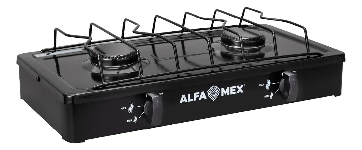 Alfamex - Parrilla A Gas Lp 2 Quemadores Negro