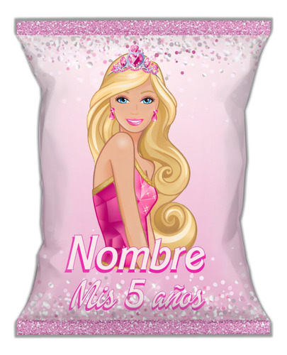 Bolsa Imprimible Chip Bag Cumpleaños Barbie Editable