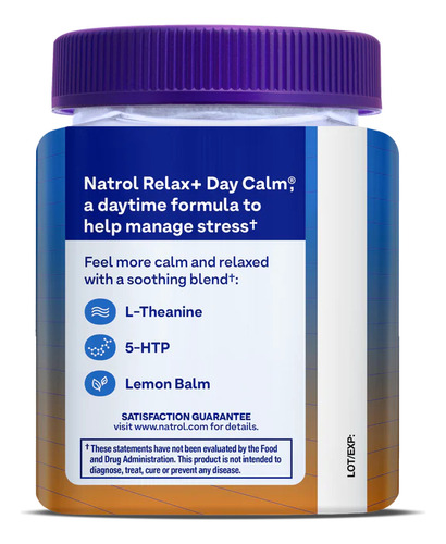Natrol Relax+ Day Calm Alivia El Estrés 60 Gomitas Sabor Ponche de frutas