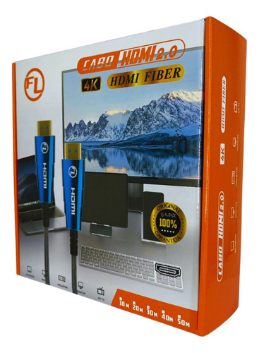 Cabo Hdmi Fibra Ótica 2.0 4k 30 Metros Fibra Com Malha E Nf