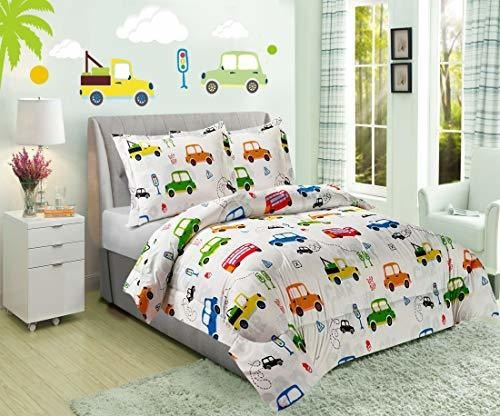 Edredon Utopia Bedding Estampado De Carros Con 2 Fundas