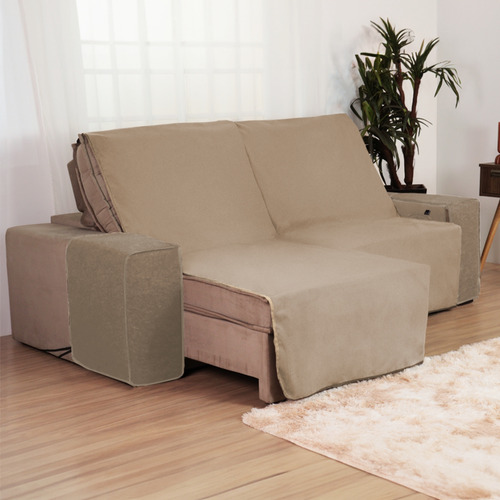 Kit Capa Sofá Retratil 2,40m E Proteor Antigato Suede Cor Bege