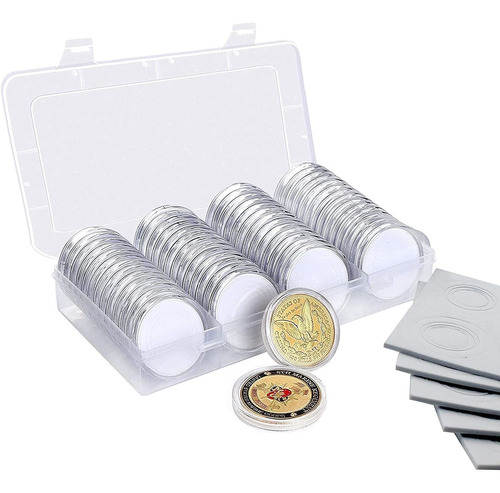 100 Capsulas De Caja Plástico Para Moneda 40mm,  Ajustable 