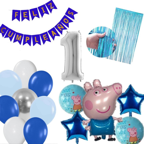 Kit Decoración Bombas Peppa Pig Short Globo 3d+feliz Cumple