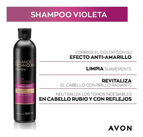 Shampoo Violeta Matizador Anti Amarillo Cabello Rubio Avon