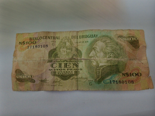 Antiguo Papel Moneda Uruguay De N$ 100 Pesos