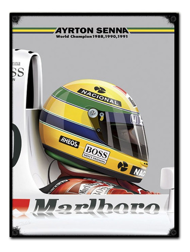 #1130 - Cuadro Vintage 30 X 40 - Ayrton Senna F1 No Chapa