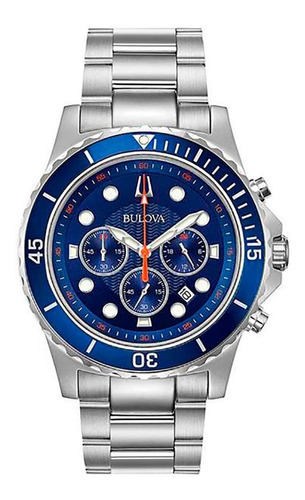 Reloj Bulova Chronograph Hombre 98b325 Plata Y Azul Original