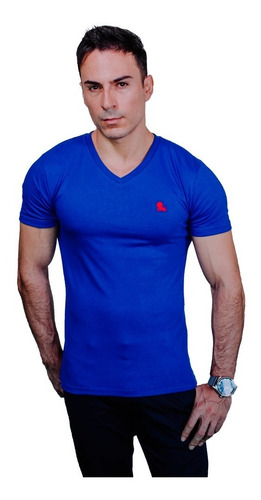 Playera Valdov Cuello V Hombre Classic Fit Azul Rey / Rojo