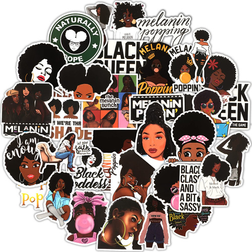 100 Calcomanas De Melanina Poppin De Chica Negra, Calcomanas