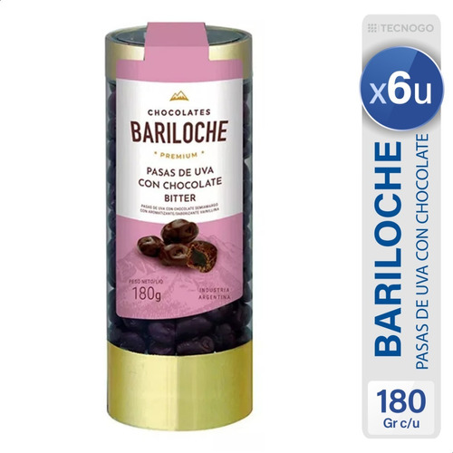 Chocolate Pasas Uva Bañadas Amargo Bariloche Premium Pack X6