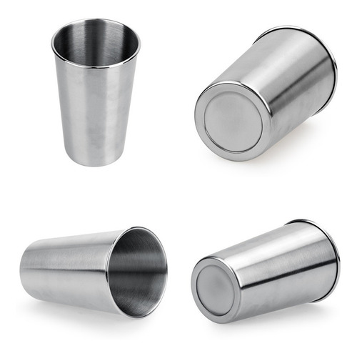 4 Copos Inox Com Borda Grande + Pequeno Copão Inoxidável