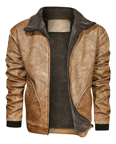 Chaqueta De Piel Sintética For Hombre Forro Polar Grueso