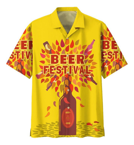 Camisa Hawaiana Beer Festival Yellow Aloha Shirt Tl11