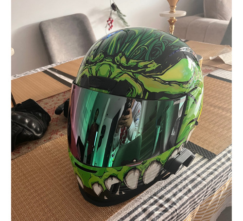 Casco Icon Monster Verde + Intercomunicador