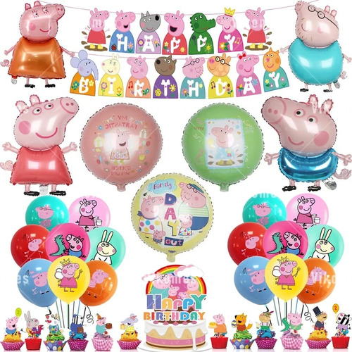 Set Decorativo Con Banderín Y Globos Cumpleaños Peppa Pig