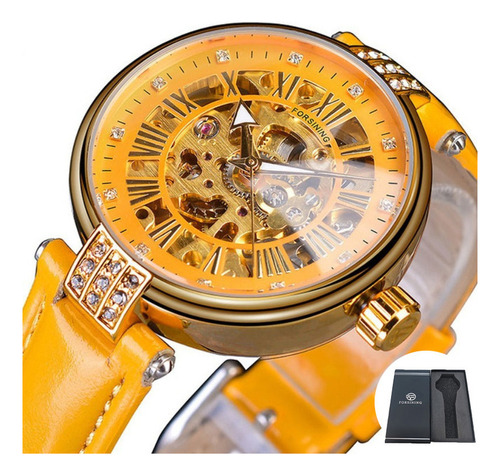 Reloj De Piel Forsining Fashion Diamond Luminous