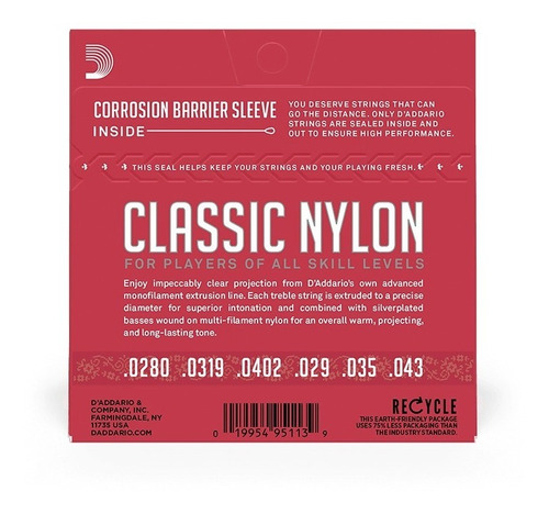 Juego Cuerdas Nylon Para Guitarra Clásica Daddario Ej-27 N