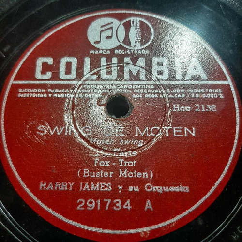 Pasta Harry James Y Su Orquesta 291734 Columbia C332