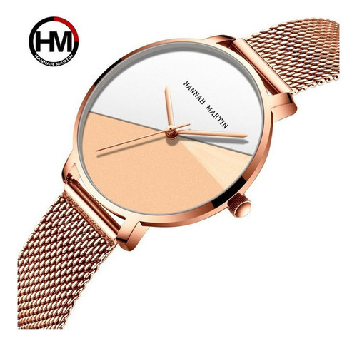 Reloj Casual De Cuarzo Hannah Martin Con Cinturón De Malla P Color Del Fondo Rosê Gold