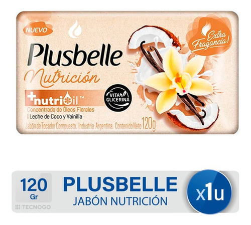 Jabon Tocador Barra Nutricion Plusbelle Leche Coco Fragancia