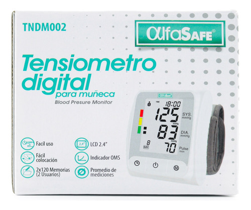 Tensiometro Digital Muñeca Alfa Safe Color Blanco