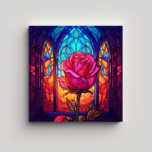 Cuadro De Rosa Colorida Con Sensibilidad Artística 20x20cm