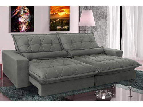 Cama Inbox Soft Sofa Retrátil Reclinável Pocket  2,12m Cinza Desenho do tecido Liso