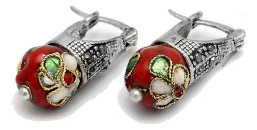 Aros Lady Di Piedra Roja Murano 9mm De Plata 925