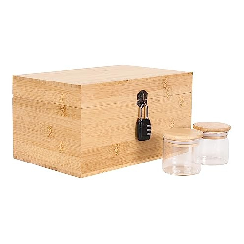 Caja De Bambú Candado De  Ón Almacenamiento Decorativ...
