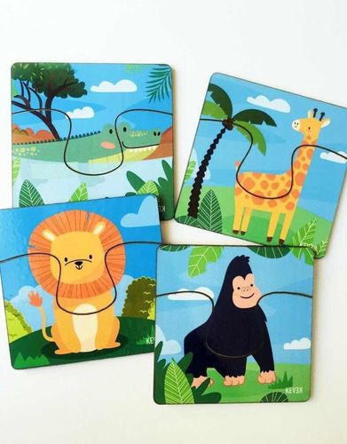 Puzzles Didácticos X 4: Selva De 2 Piezas