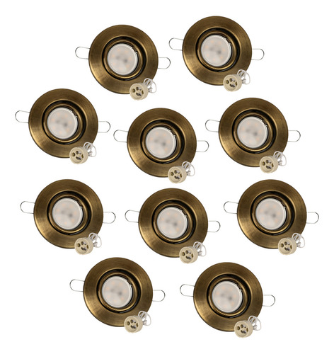 Pack X 10 Spot Para Techo Circular Metal Gu10 Bronce + Led Estructura Luz Cálida