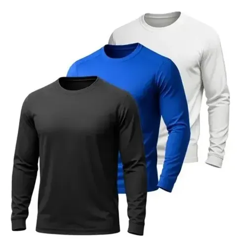 Kit 3 Camisa Térmica Longa Uv Frio Calor Segunda Pele Lisa Variado G Liso