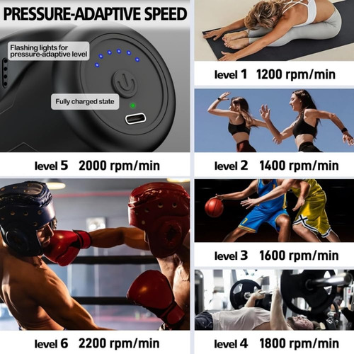 Pistola De Masaje Muscular, 4 Cabezales Masajeador Portatil