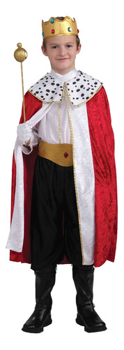Disfraz De Rey Majestuoso Para Niños, S, Rojo, Blanco, Neg.