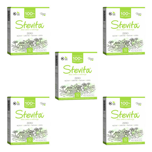 5 Adoçante Em Pó Stevia Com Eritritol 50 Saches Stevita