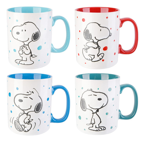 Peanuts Snoopy Freckled Joy Tazas De 15 Oz, Gres, Paquete De