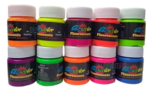 Paquete De 10 Botes De Pintura Acrilica 20ml Colores Neon 